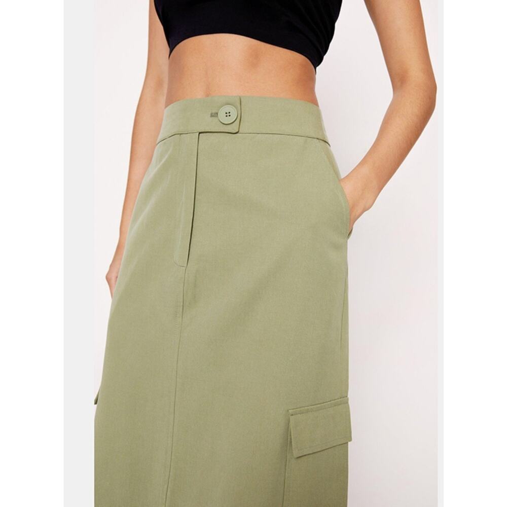 Nasty Gal Cargo Maxi Skirt Olive Green Twill High Waist Utility Size 10 - Picture 4 of 12